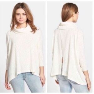 We The Free People Split Back Turtleneck Top Large White Long Sleeve Hi-Low Boho